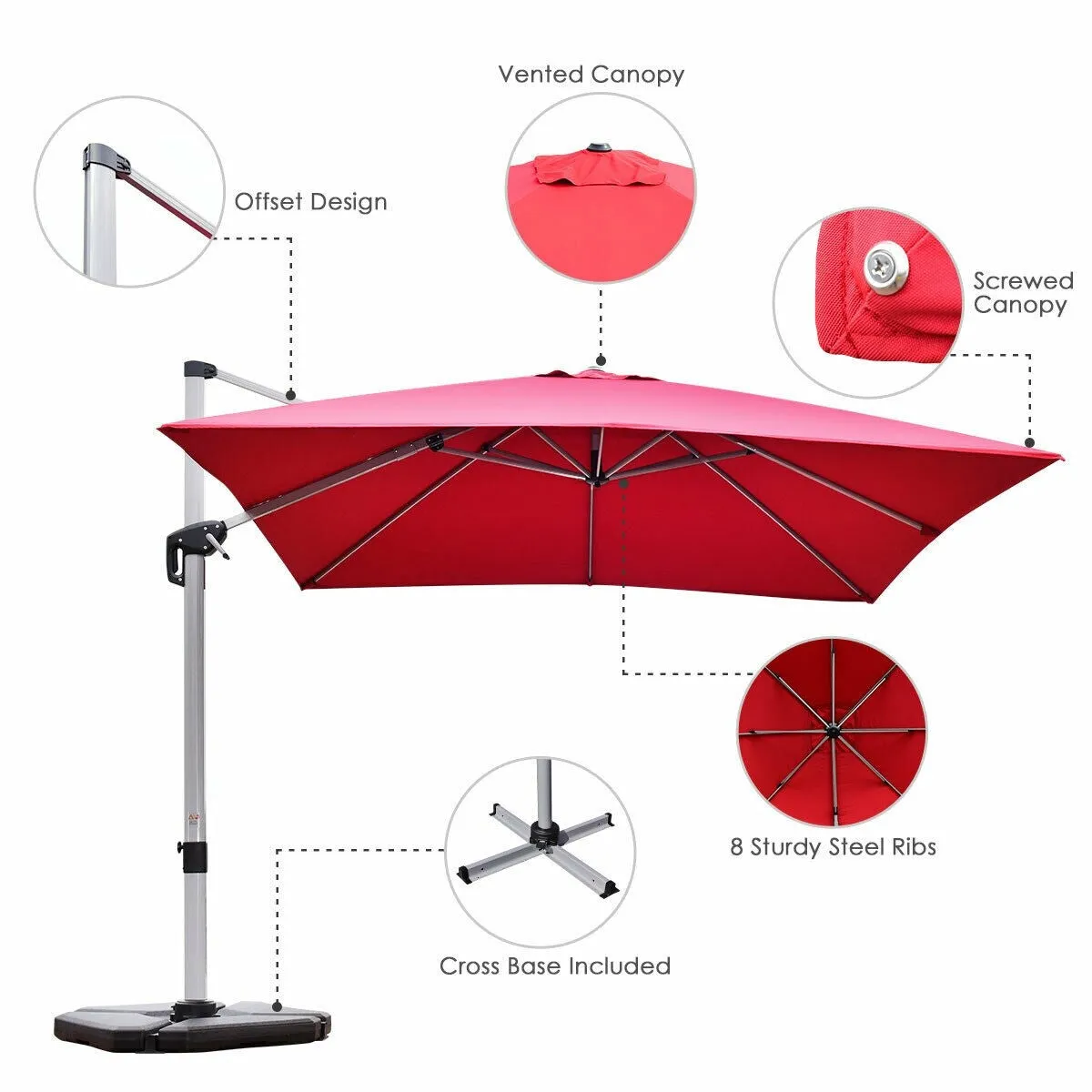 10ft Square Patio Umbrella - Burgundy