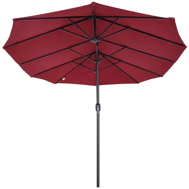15' Outdoor Patio Umbrella with Twin Canopy - Red