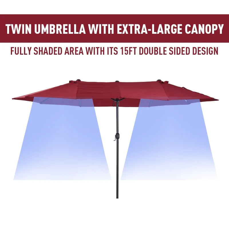 15' Outdoor Patio Umbrella with Twin Canopy - Red
