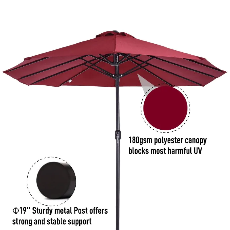 15' Outdoor Patio Umbrella with Twin Canopy - Red