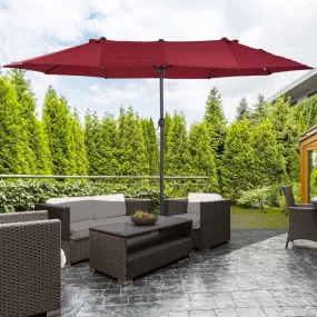 15' Outdoor Patio Umbrella with Twin Canopy - Red
