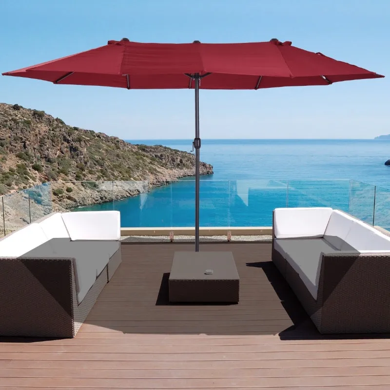 15' Outdoor Patio Umbrella with Twin Canopy - Red