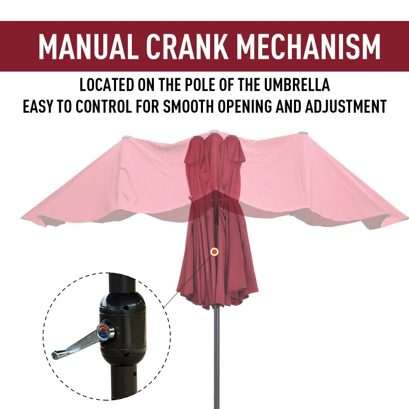 15' Outdoor Patio Umbrella with Twin Canopy - Red