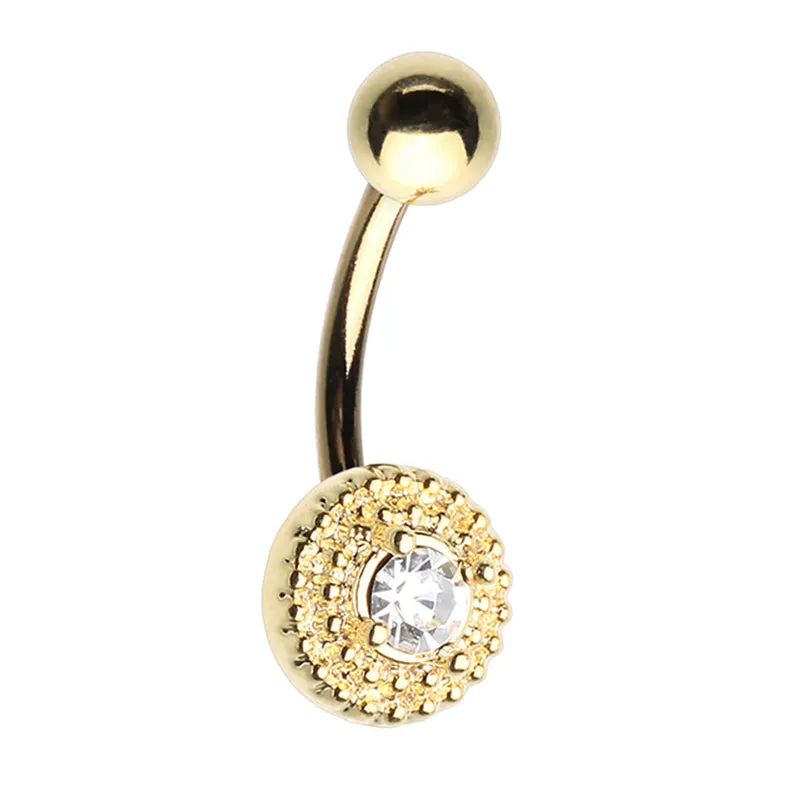 16g Petite Crystal Disc Reversible Belly Bar in Gold