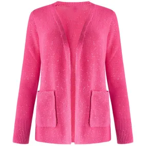 2 Pocket Long Sequin Open Cardigan in Geranio