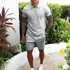 2023 Men's Sweatsuit Polo Shirt Set Casual Streetwear Cotton Zipper Shirt and Shorts Set Luxury Clothing 2 Piece Suit S-3XL