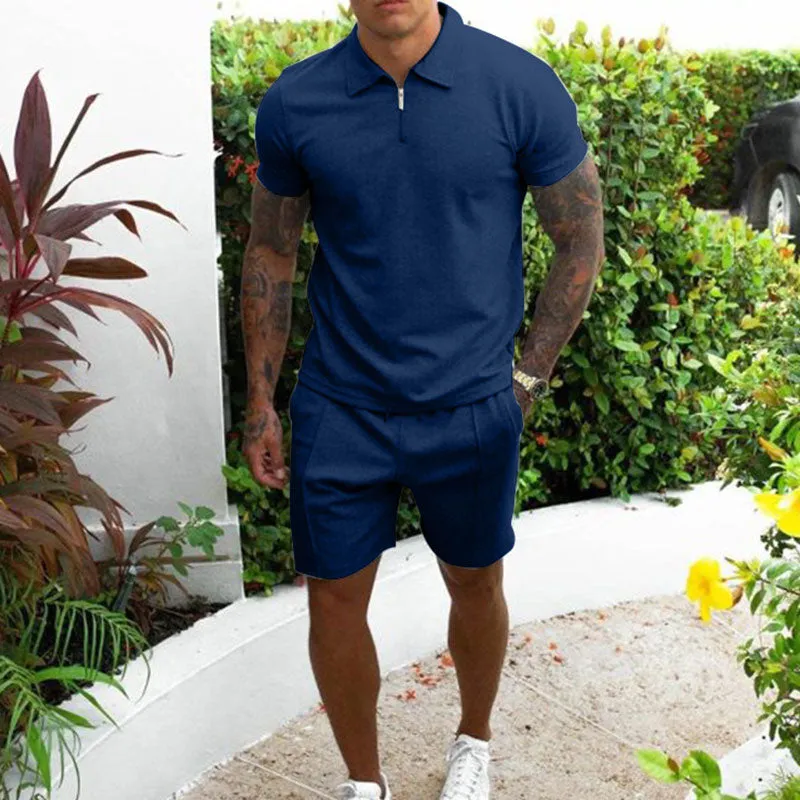 2023 Men's Sweatsuit Polo Shirt Set Casual Streetwear Cotton Zipper Shirt and Shorts Set Luxury Clothing 2 Piece Suit S-3XL
