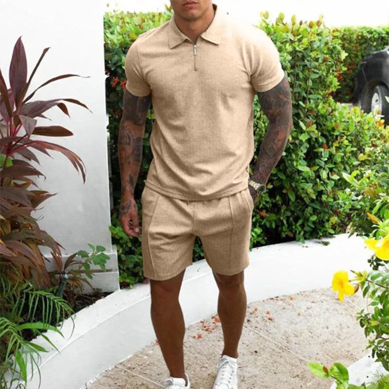 2023 Men's Sweatsuit Polo Shirt Set Casual Streetwear Cotton Zipper Shirt and Shorts Set Luxury Clothing 2 Piece Suit S-3XL