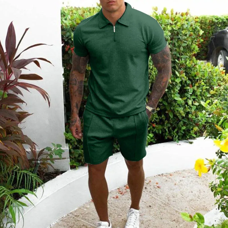 2023 Men's Sweatsuit Polo Shirt Set Casual Streetwear Cotton Zipper Shirt and Shorts Set Luxury Clothing 2 Piece Suit S-3XL