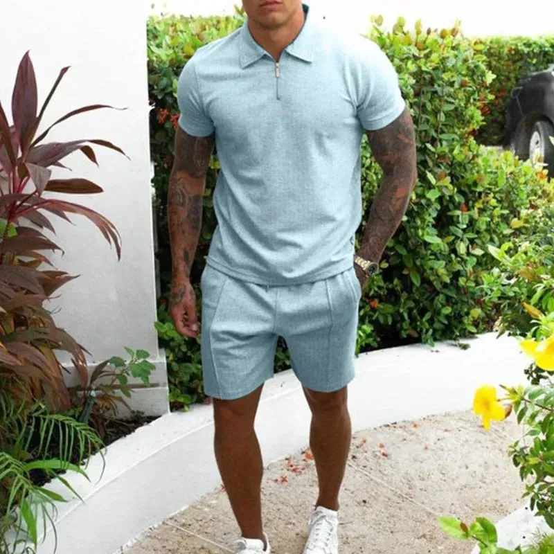 2023 Men's Sweatsuit Polo Shirt Set Casual Streetwear Cotton Zipper Shirt and Shorts Set Luxury Clothing 2 Piece Suit S-3XL