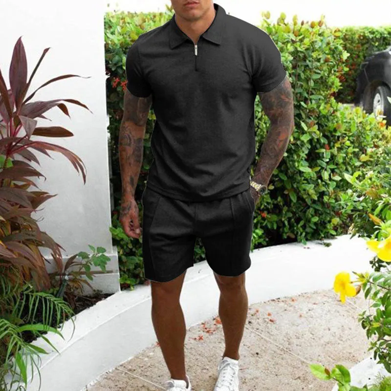 2023 Men's Sweatsuit Polo Shirt Set Casual Streetwear Cotton Zipper Shirt and Shorts Set Luxury Clothing 2 Piece Suit S-3XL