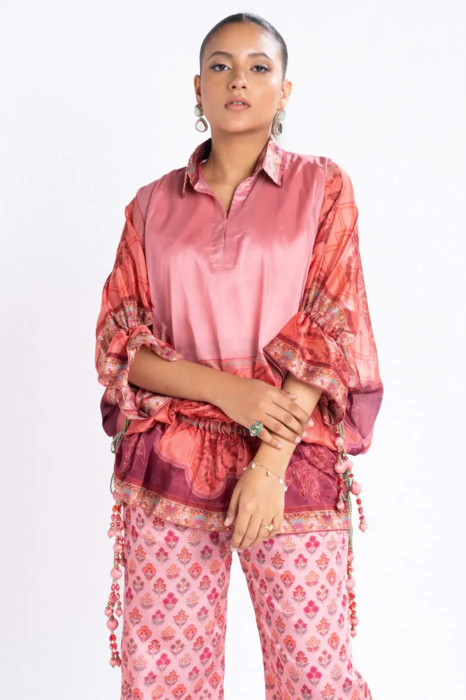 3 Piece Printed Chamois Silk Suit With Printed Tissue Silk Dupatta