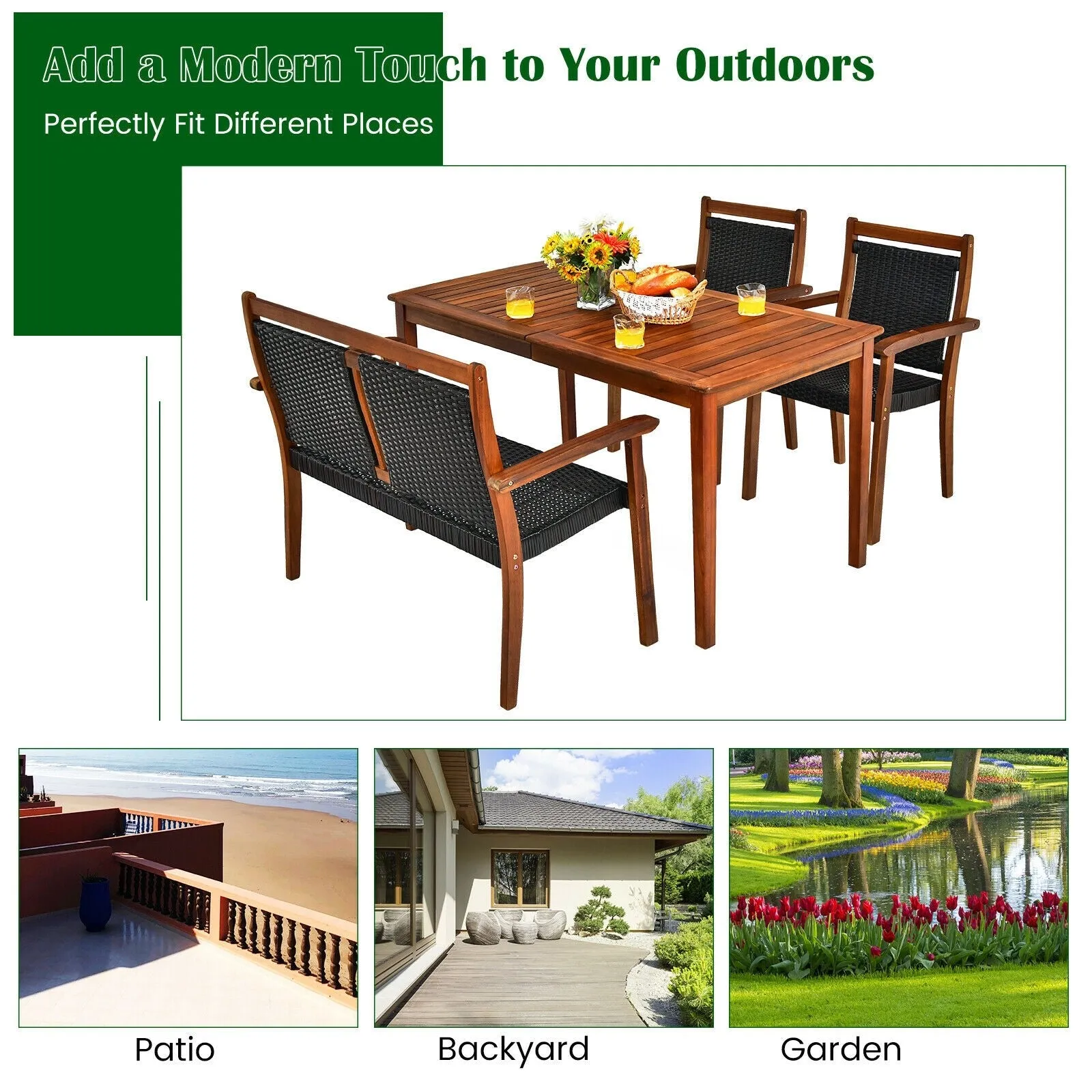 4pc Outdoor Patio Rattan Dining Furniture Set - Brown