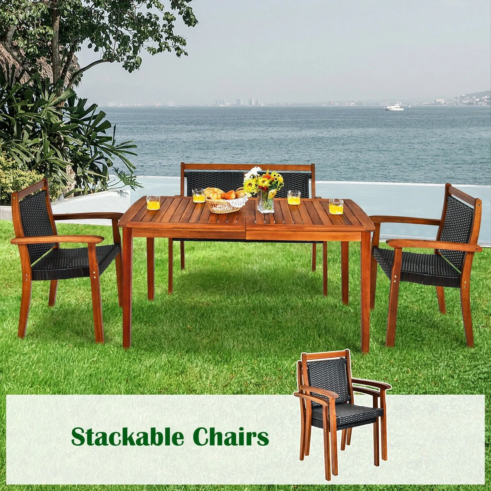 4pc Outdoor Patio Rattan Dining Furniture Set - Brown