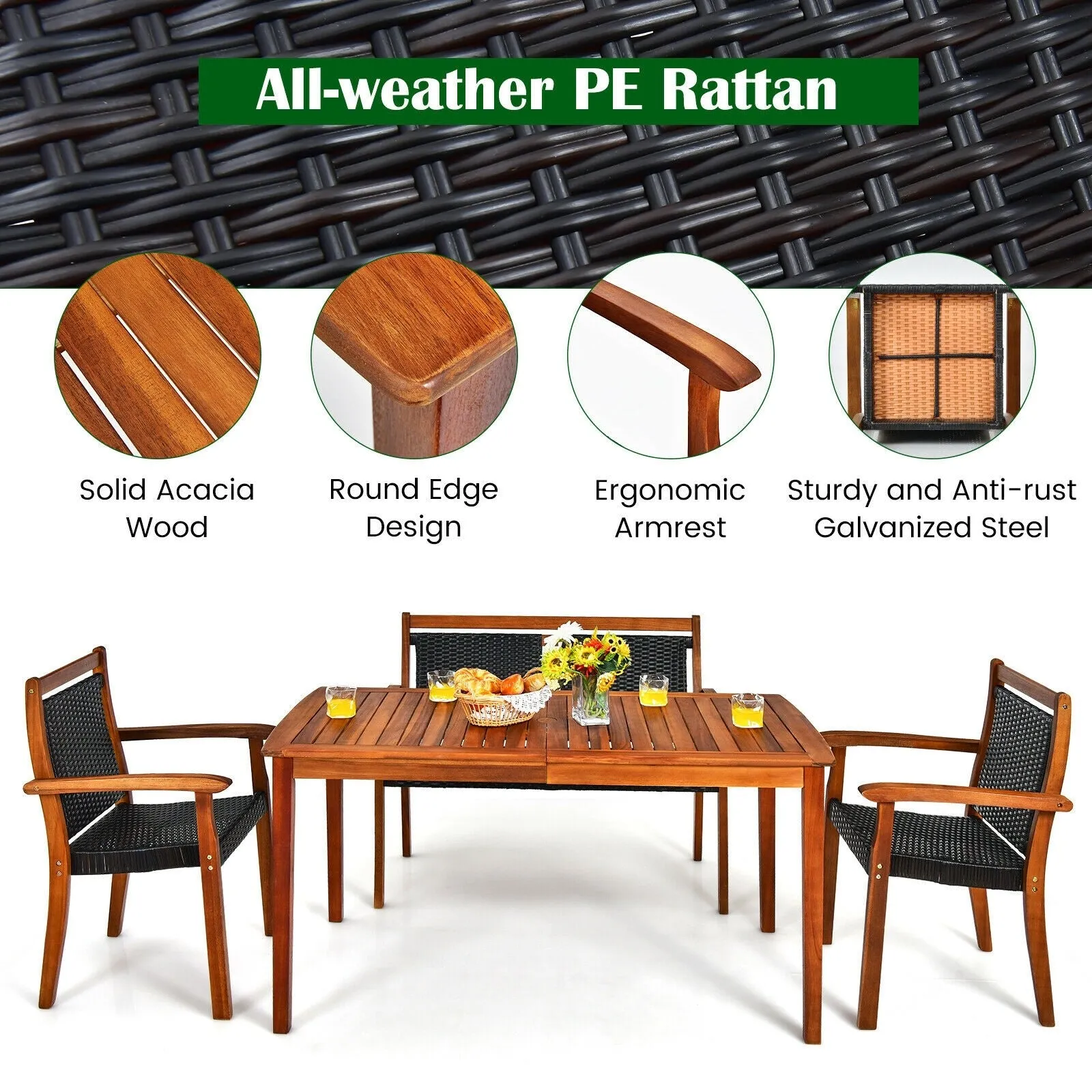 4pc Outdoor Patio Rattan Dining Furniture Set - Brown