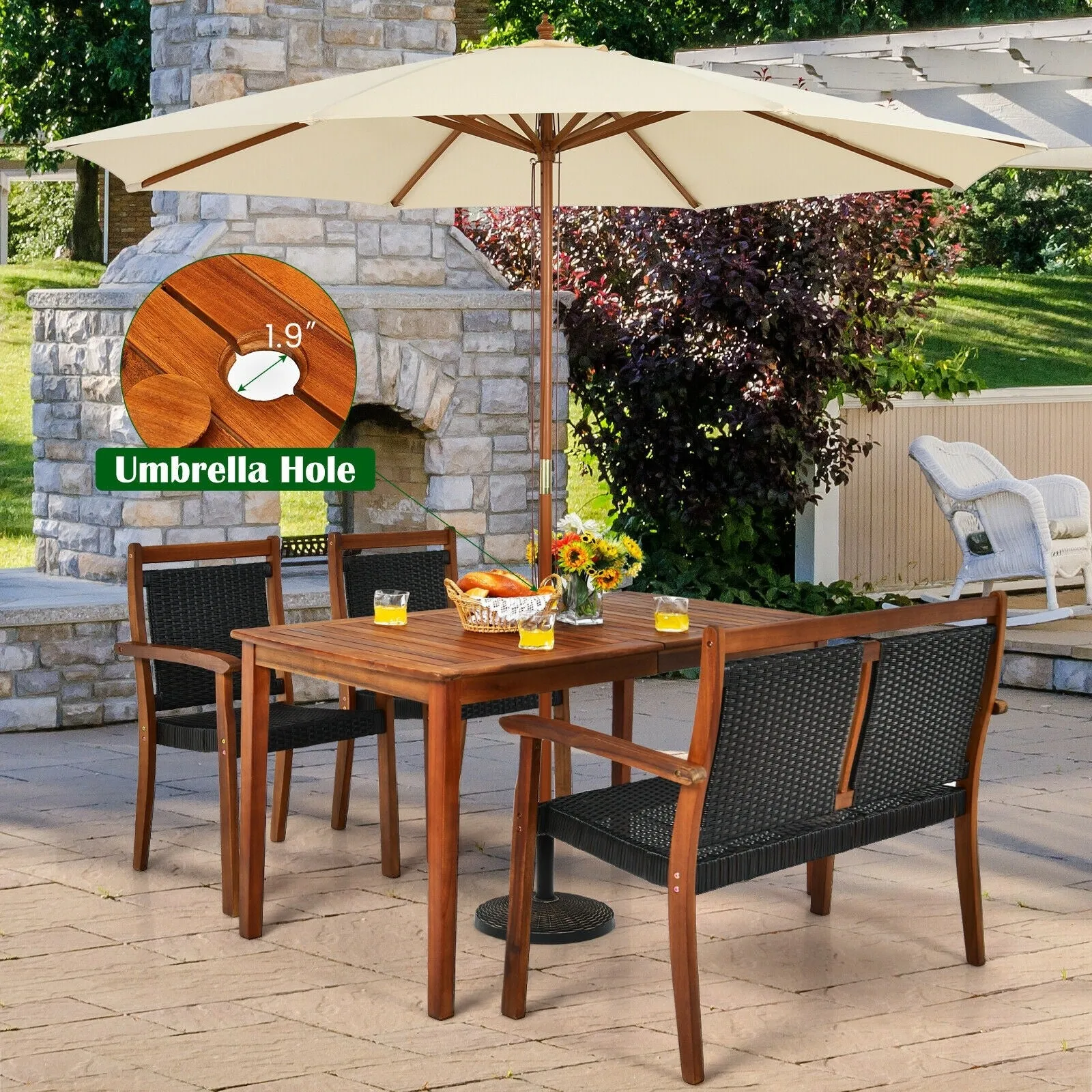 4pc Outdoor Patio Rattan Dining Furniture Set - Brown