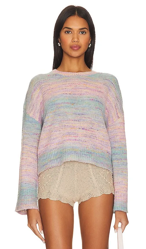525 Liyan Space Dye Crew Neck Pullover Sweater in Pink