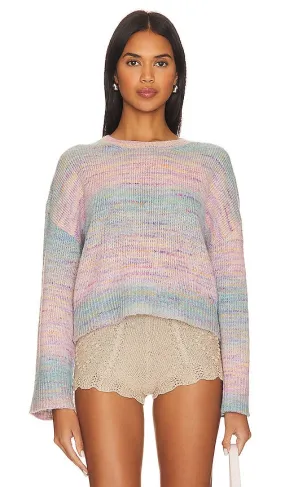 525 Liyan Space Dye Crew Neck Pullover Sweater in Pink