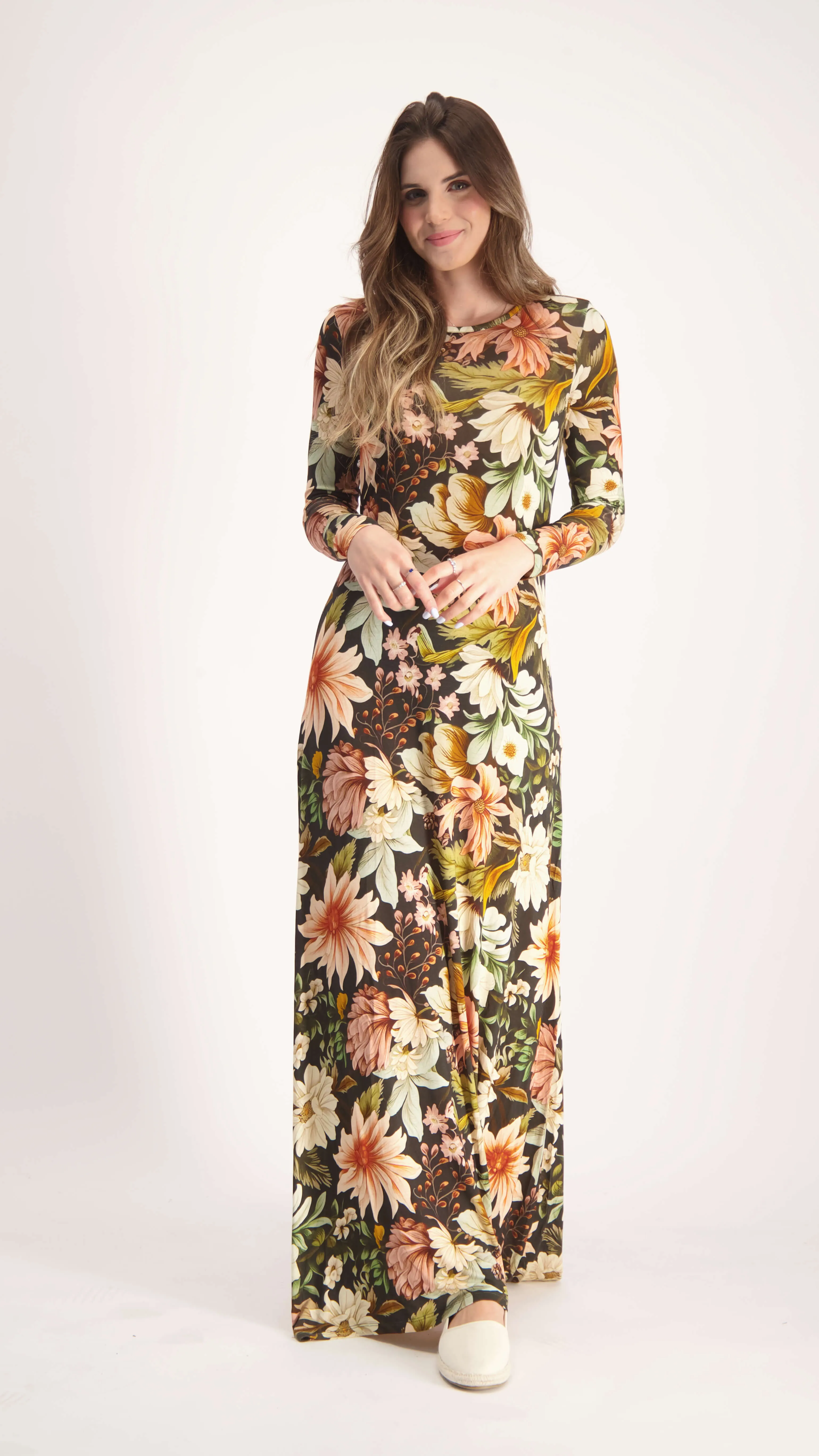 A-line Maxi Dress / Black Flowers