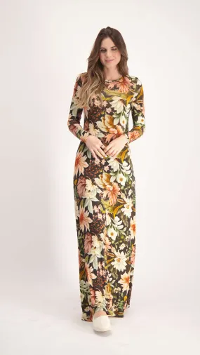 A-line Maxi Dress / Black Flowers