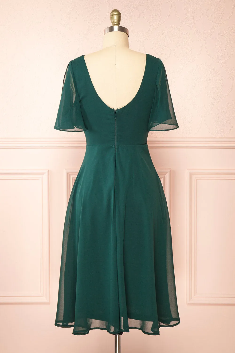 Adelie Green | V-Neck Chiffon Midi Dress