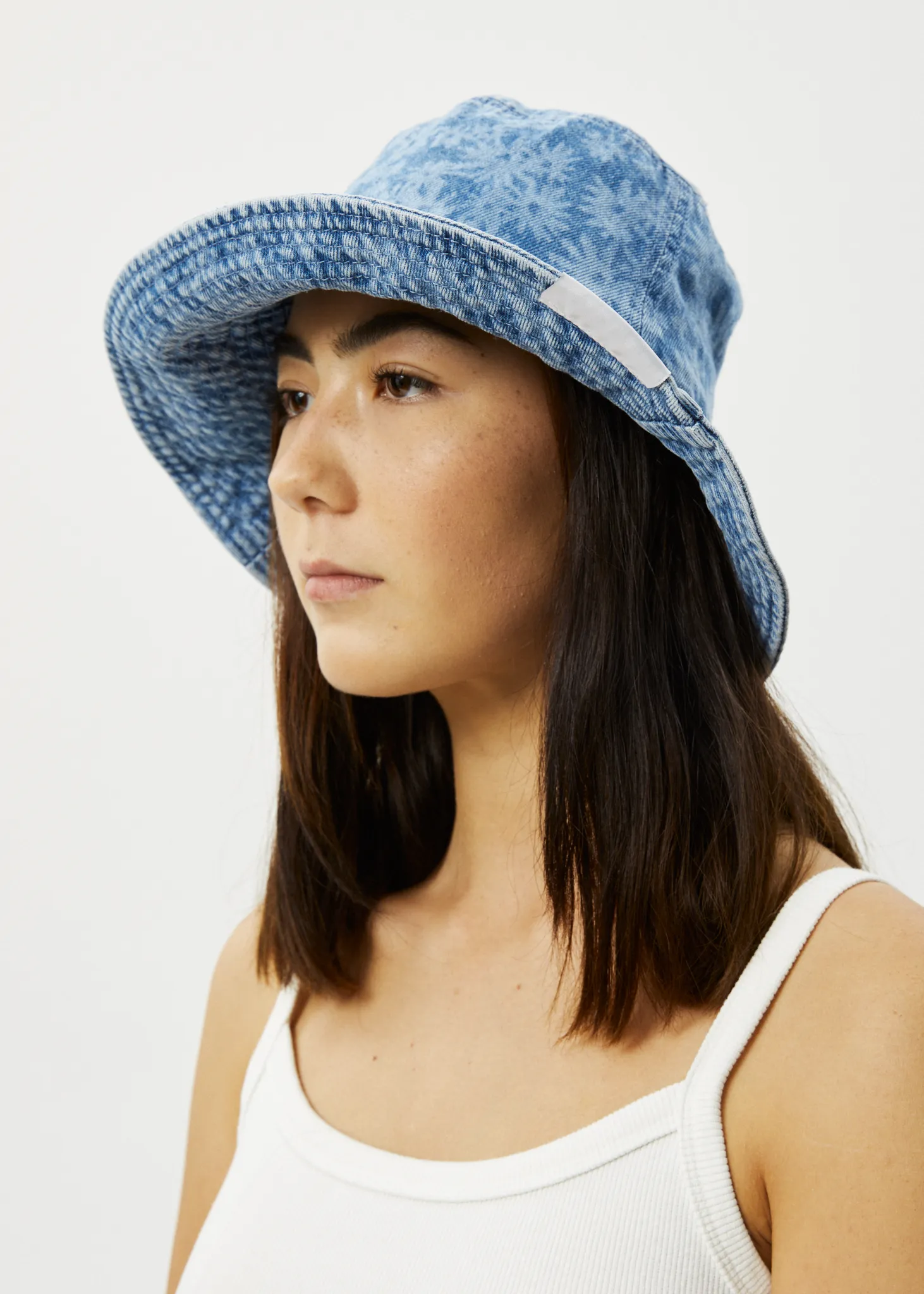AFENDS Unisex Fink - Denim Wide Brim Bucket Hat - Worn Blue Daisy