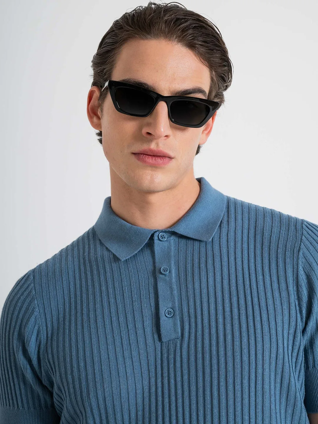 Antony Morato Men Blue Striped Polo Collar Short Sleeves T-Shirt