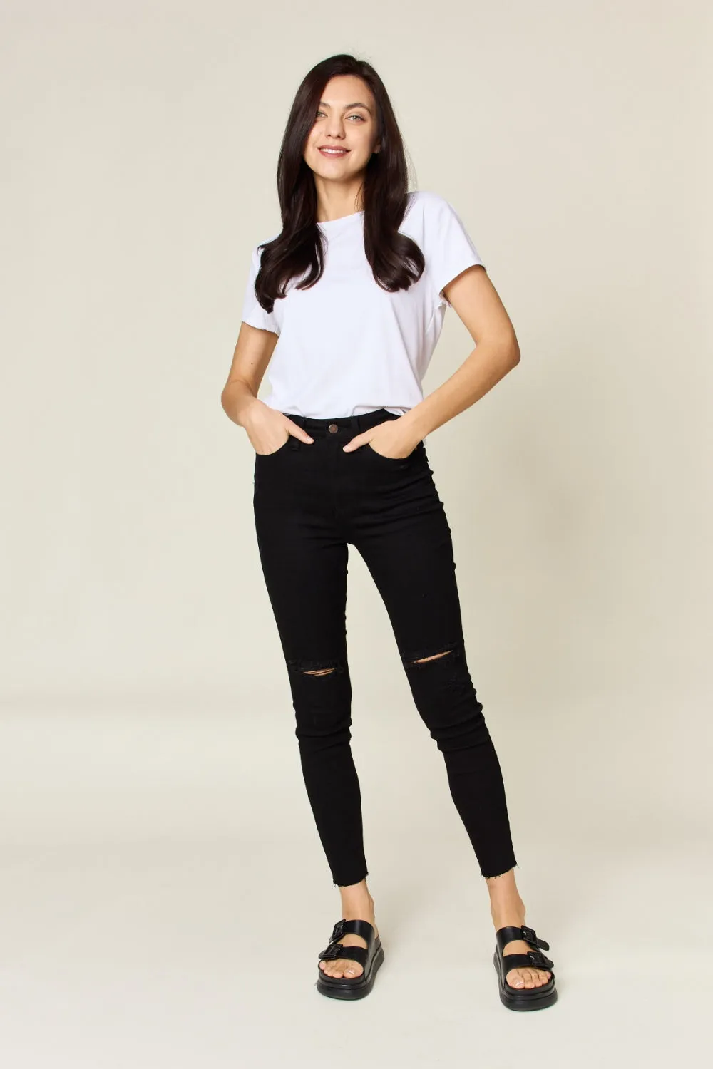 Anya Judy Blue Full Size Distressed TUMMY CONTROL High Waist Skinny Jeans