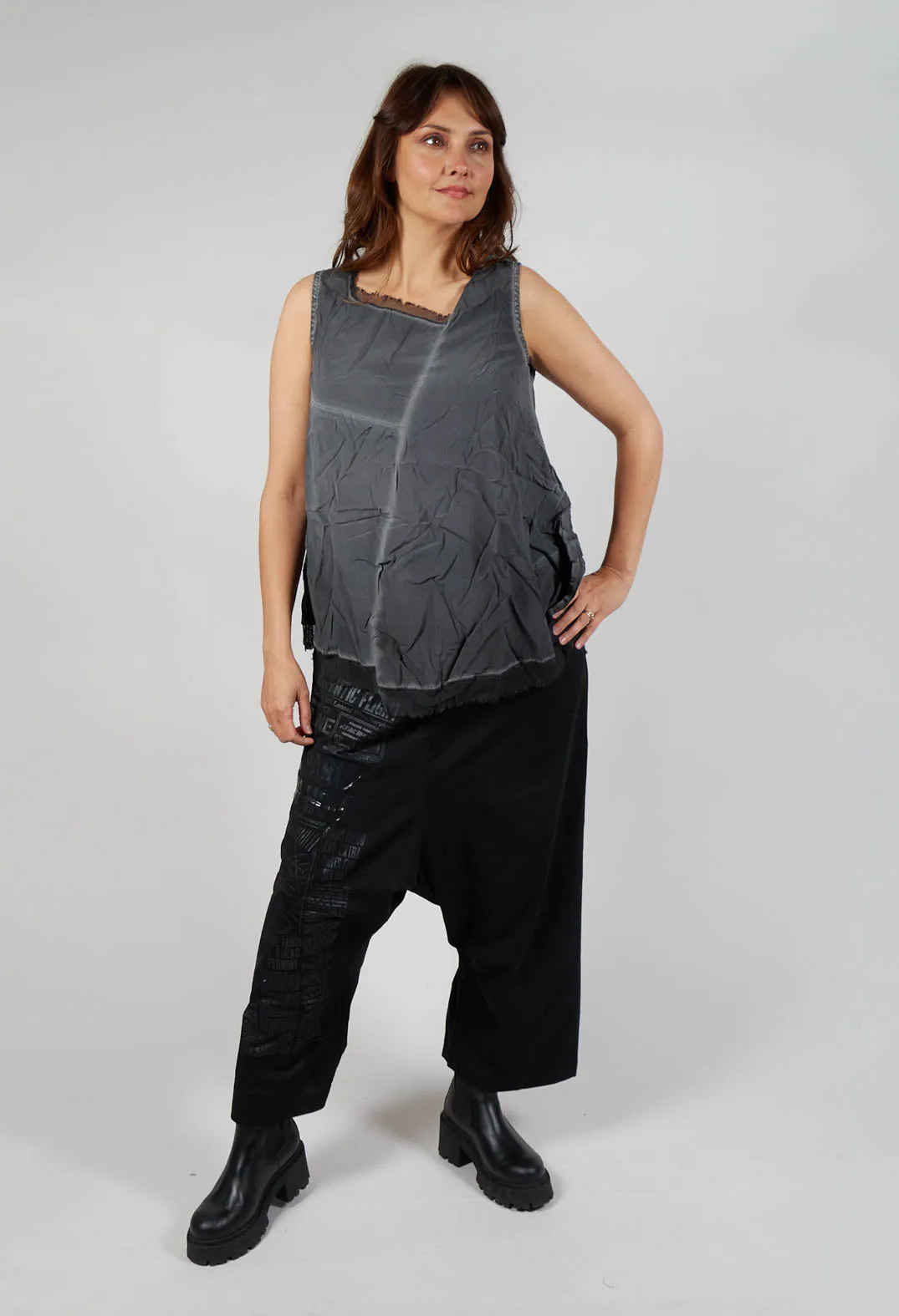 Asymmetrical A-Line Blouse in Coal Cloud