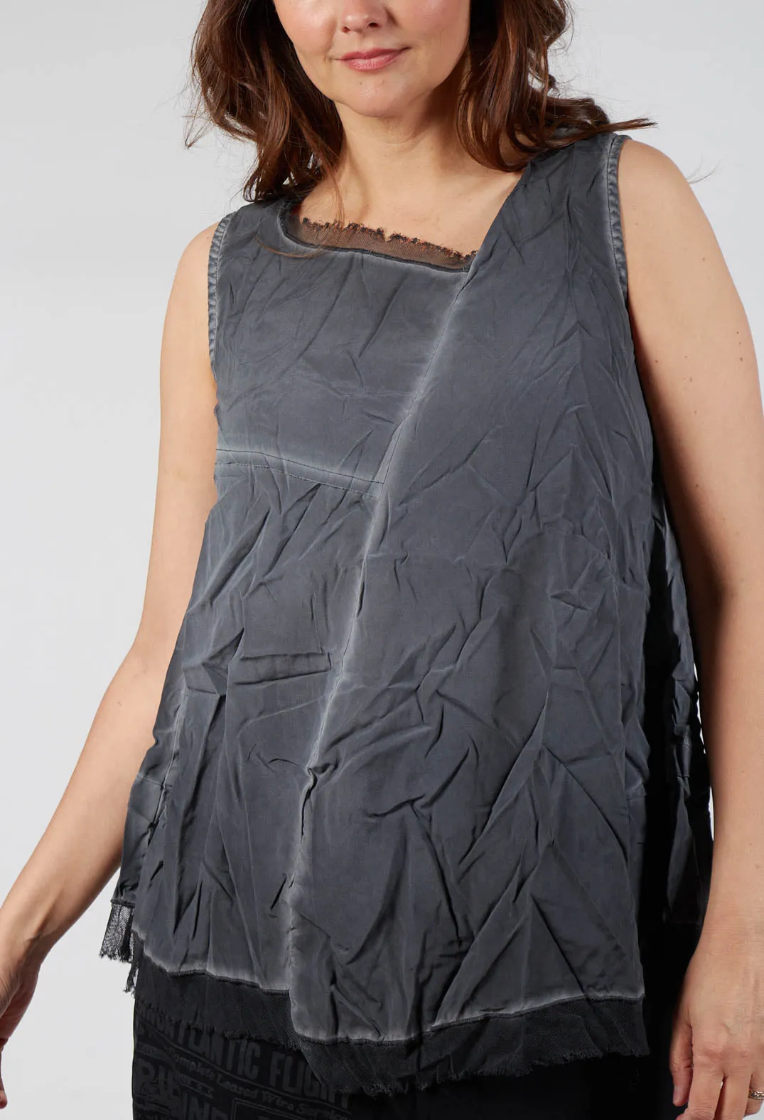Asymmetrical A-Line Blouse in Coal Cloud