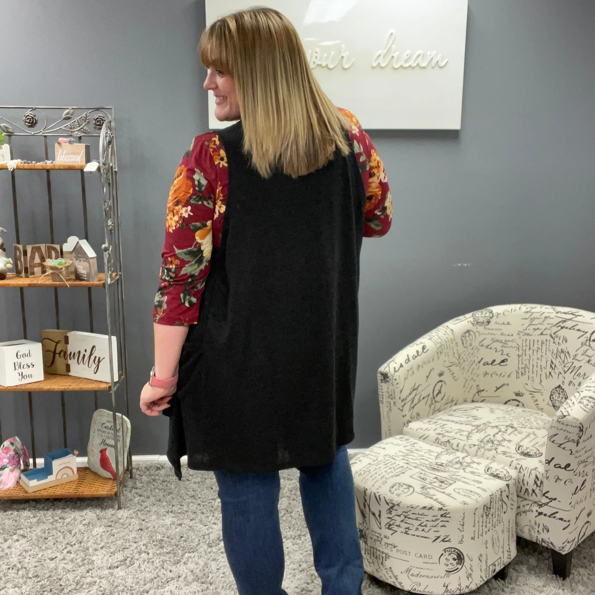 Asymmetrical Hem Black Vest