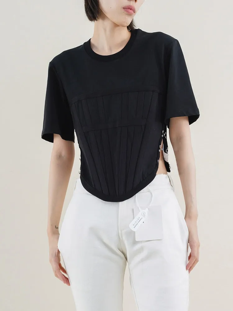 Asymmetrical Hem T Shirts For Women Round Neck Short Sleeve Slim Summer Pullover Summer T Shirt Female Fashion
