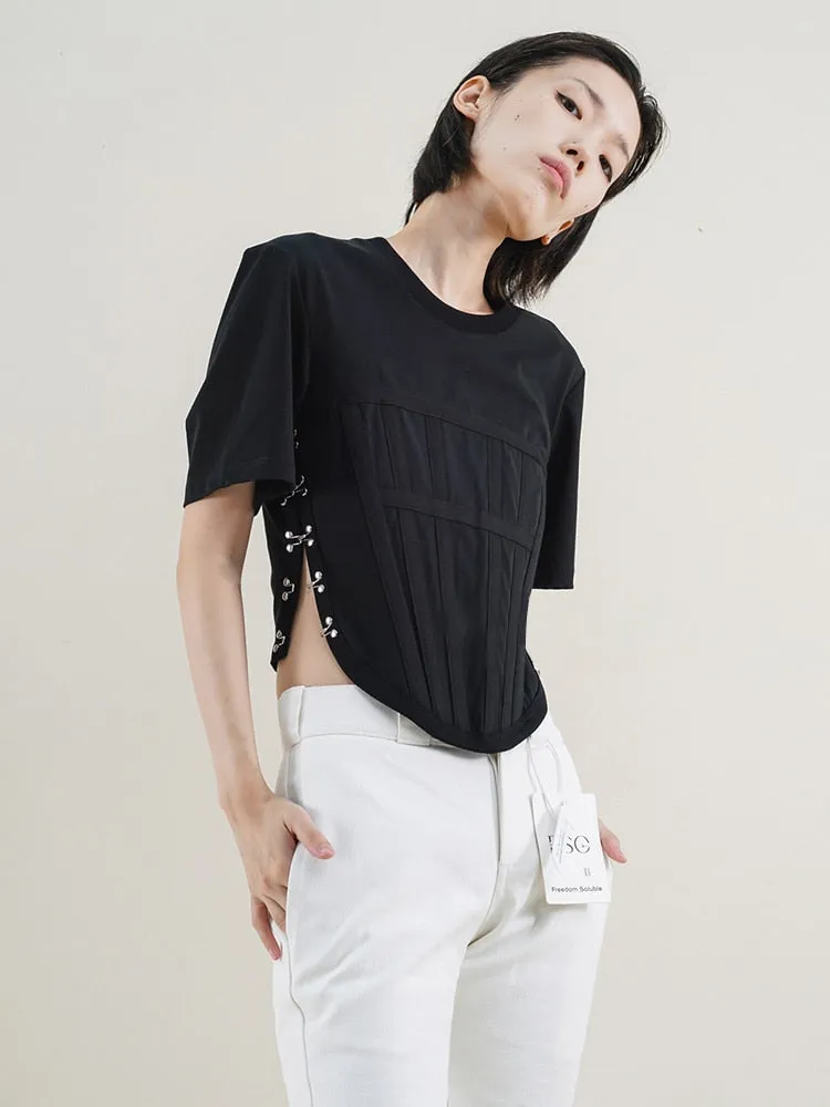 Asymmetrical Hem T Shirts For Women Round Neck Short Sleeve Slim Summer Pullover Summer T Shirt Female Fashion