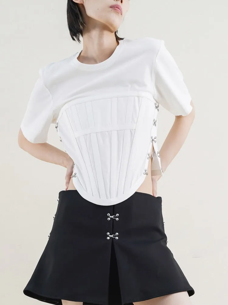Asymmetrical Hem T Shirts For Women Round Neck Short Sleeve Slim Summer Pullover Summer T Shirt Female Fashion