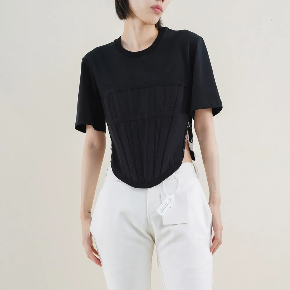 Asymmetrical Hem T Shirts For Women Round Neck Short Sleeve Slim Summer Pullover Summer T Shirt Female Fashion