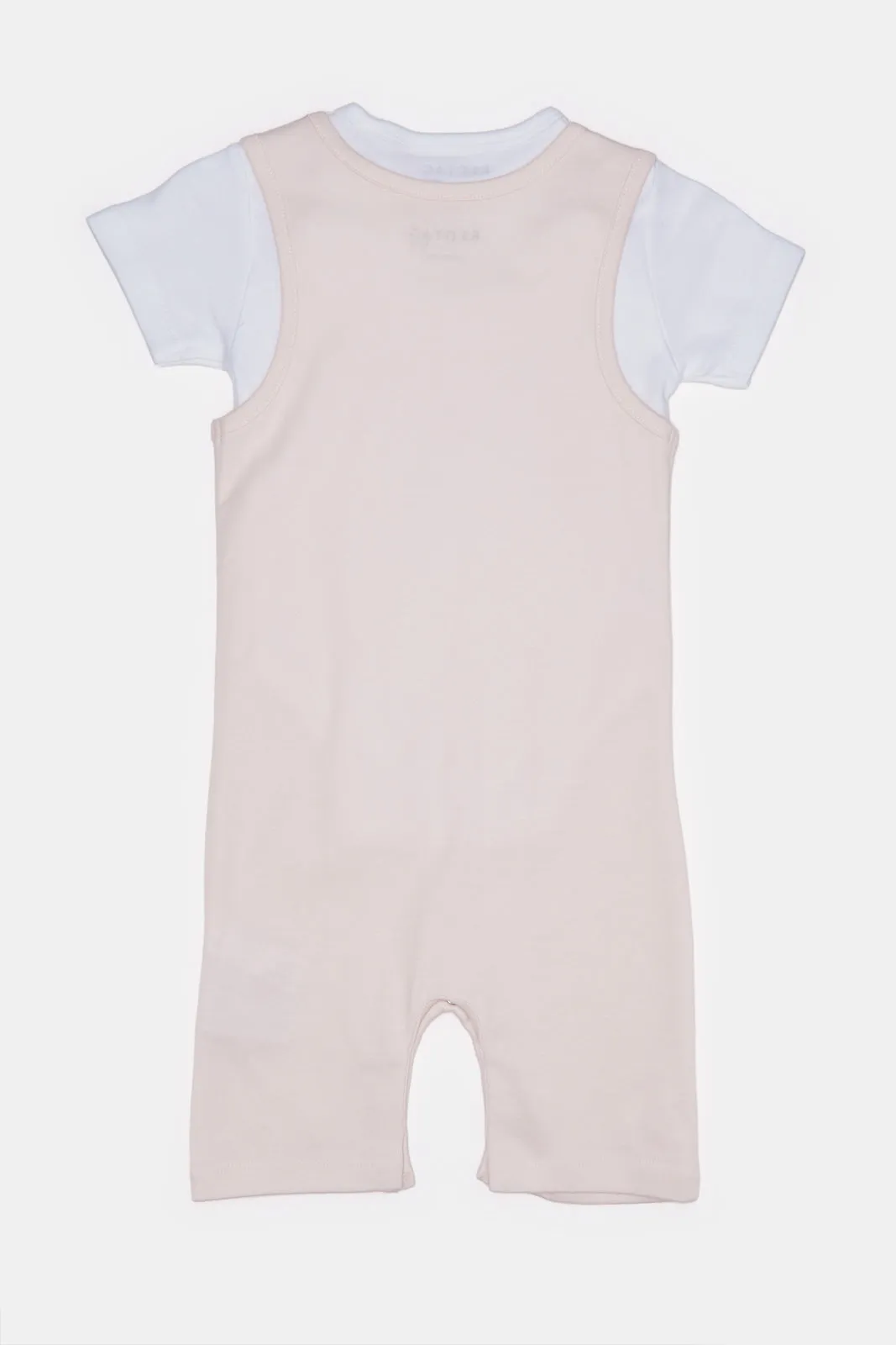 Baby Beige And White Printed Dungaree Set (2 Piece)