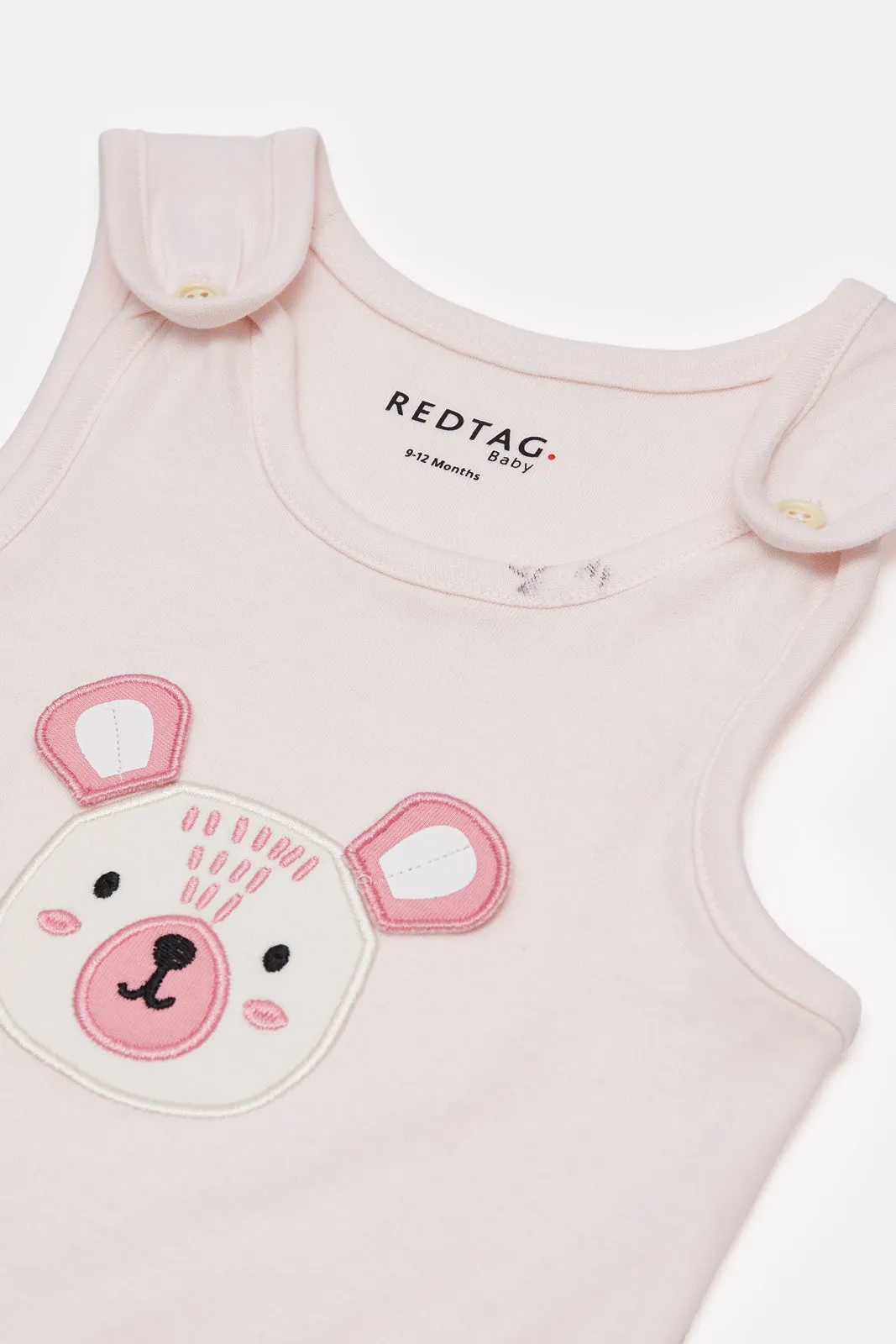 Baby Beige And White Printed Dungaree Set (2 Piece)