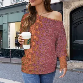 Batwing Long Sleeve Sweater Fall Leaves Ombre Abstract