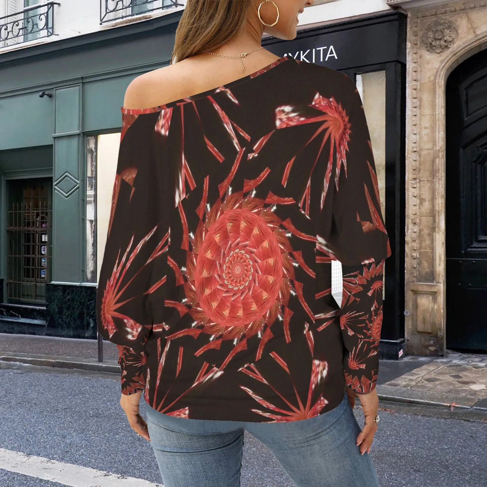 Batwing Long Sleeve Sweater Red Orange Glass