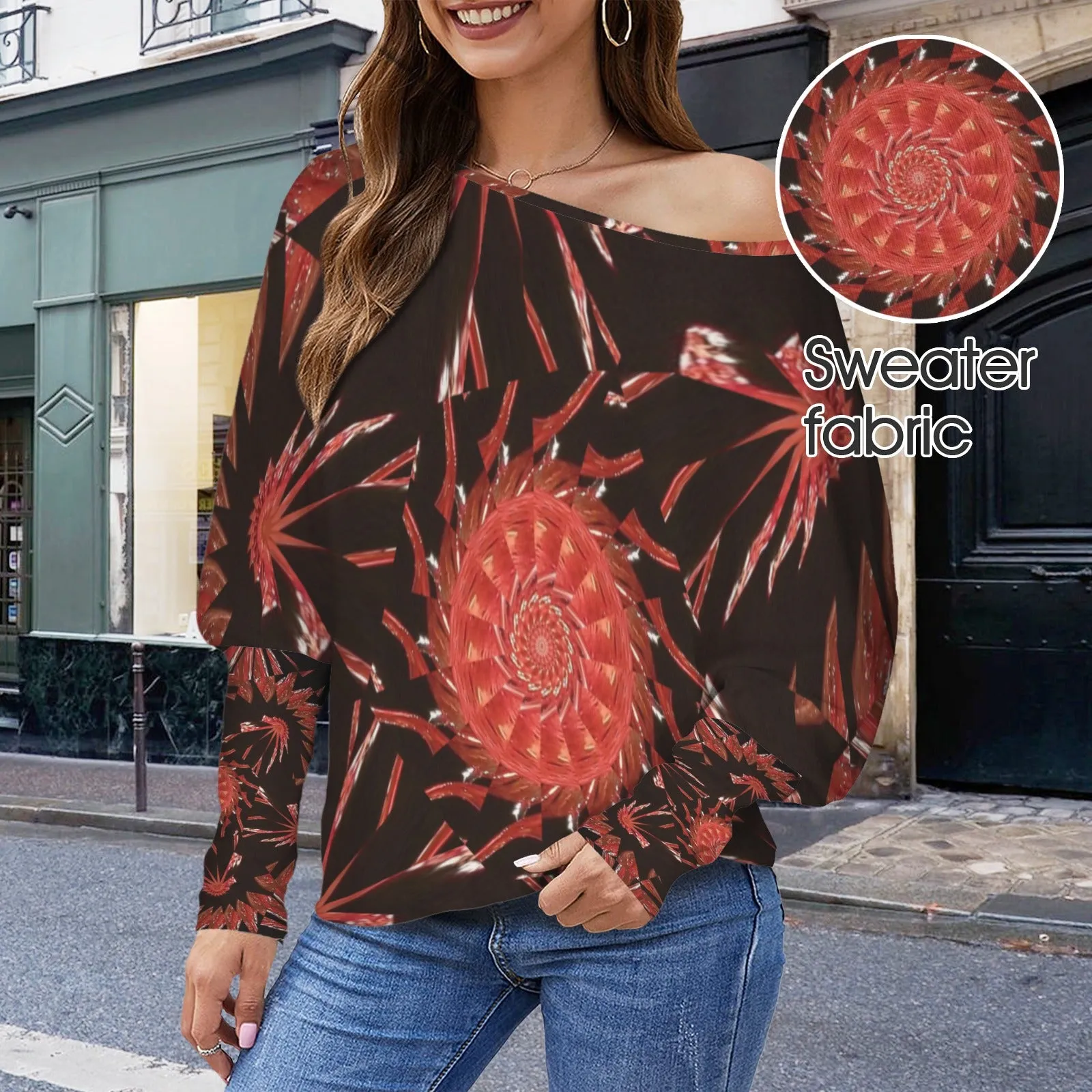 Batwing Long Sleeve Sweater Red Orange Glass