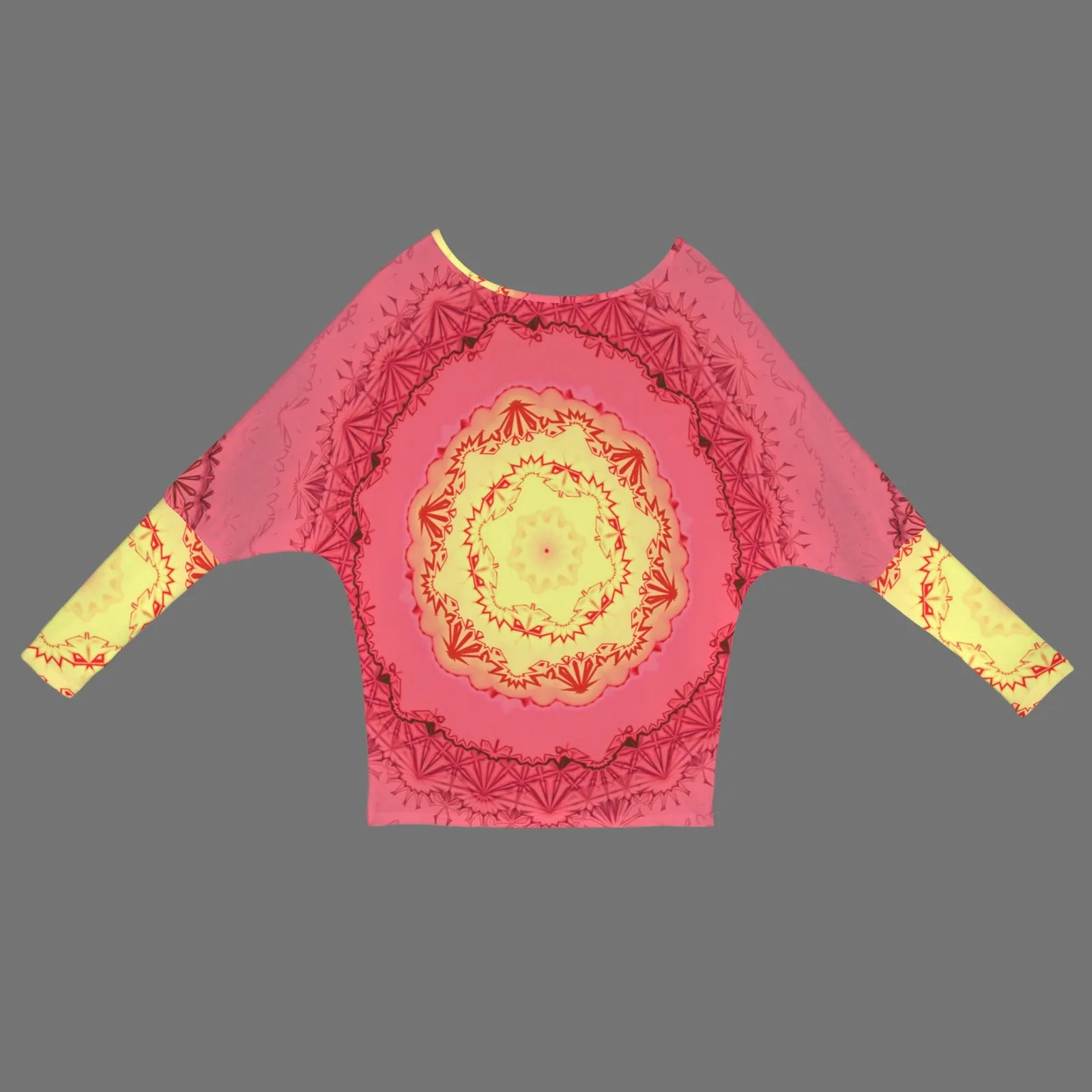 Batwing Long Sleeve Sweater Red Yellow Medallion