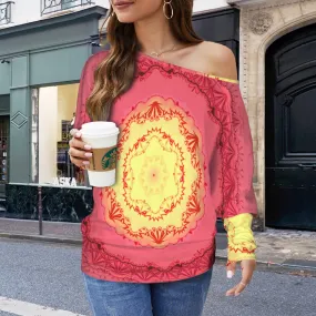 Batwing Long Sleeve Sweater Red Yellow Medallion