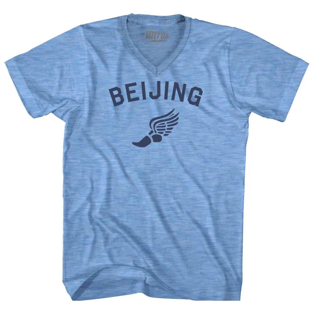 Beijing Running Track Winged Foot Adult Tri-Blend V-neck T-shirt