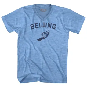 Beijing Running Track Winged Foot Adult Tri-Blend V-neck T-shirt