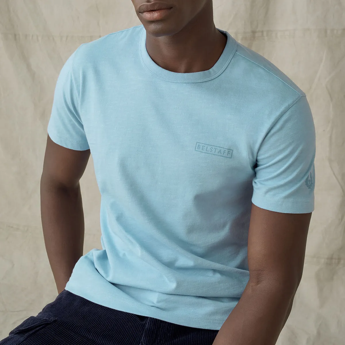 Stylish Belstaff Chalk Blue Bordered Graphic Tee