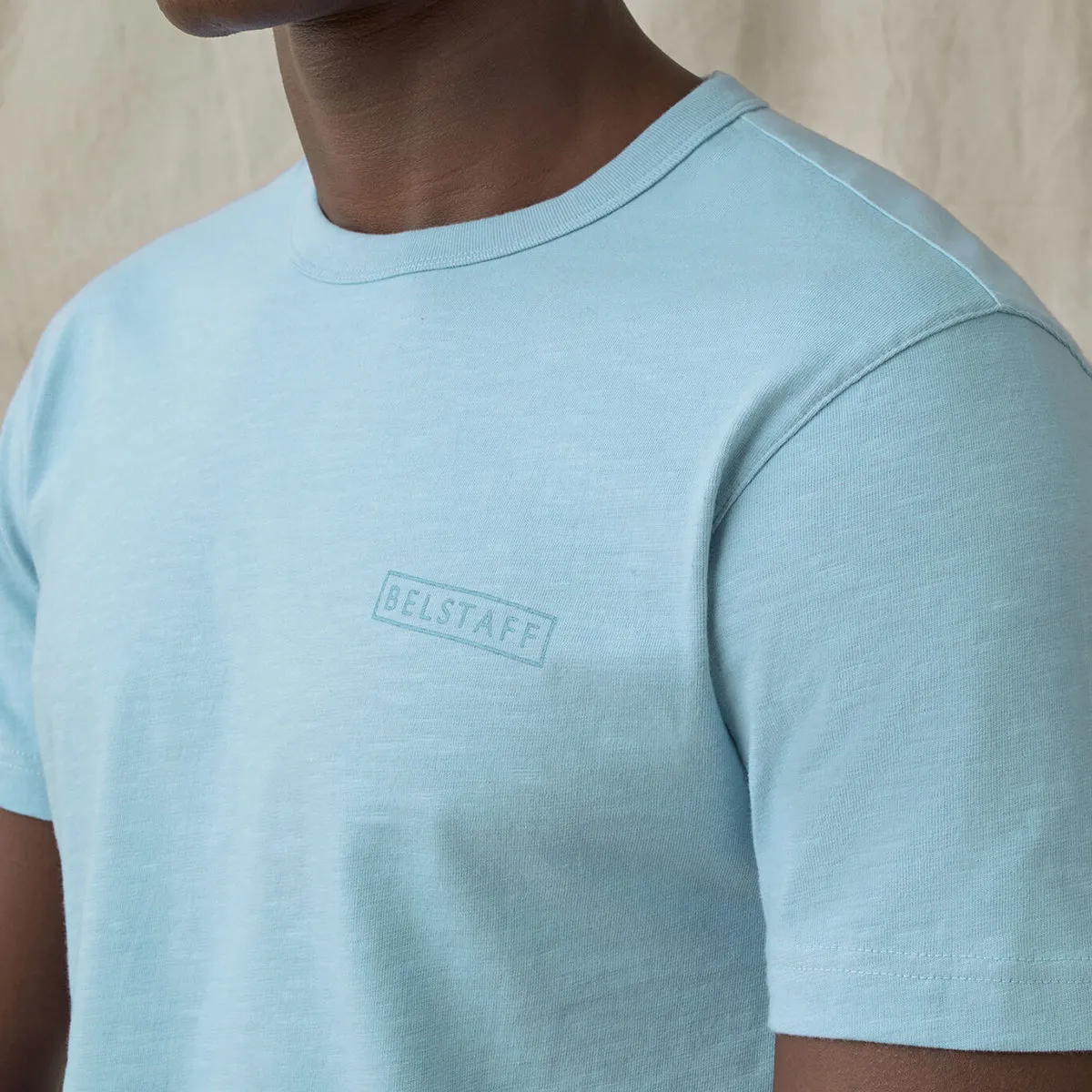 Stylish Belstaff Chalk Blue Bordered Graphic Tee