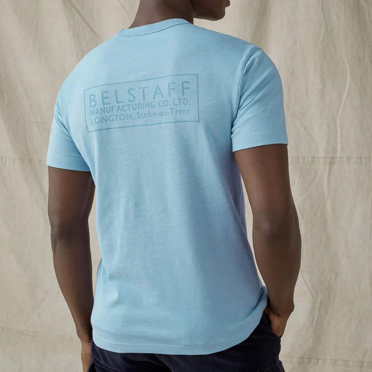 Stylish Belstaff Chalk Blue Bordered Graphic Tee