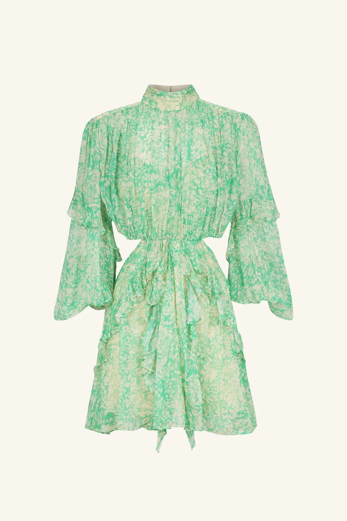 BELVEDERE HIGH NECK RUFFLE MINI DRESS