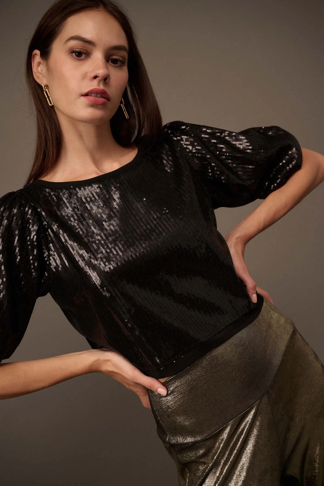 Best of My Love Sequin Puff-Sleeve Top