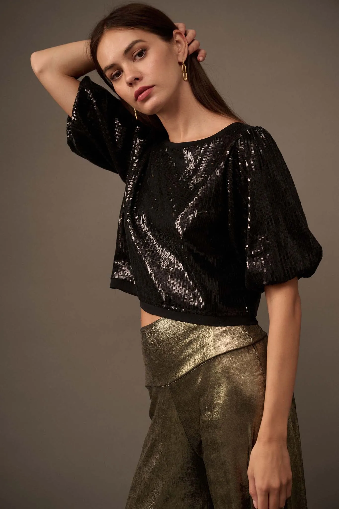 Best of My Love Sequin Puff-Sleeve Top